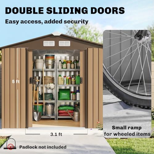 Outsunny 7' x 4' Outdoor Storage Shed Garden Tool Metal Shed Yellow - Image 4