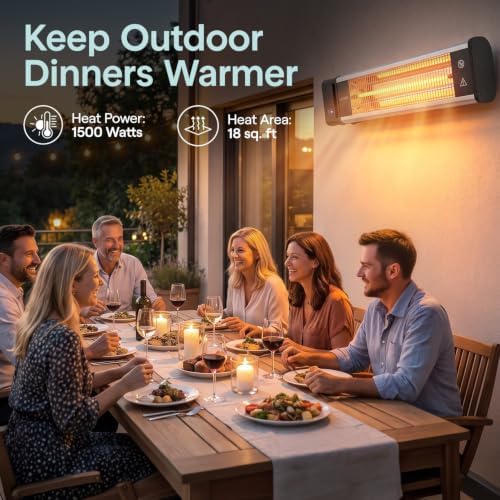 SereneLife Infrared Patio Heater, 1500W, IP65 Approved, Odorless, Wall-Mounted Heater with Remote, Indoor/Outdoor for Patio, Restaurant, Backyard, Garage, Decks - Image 6