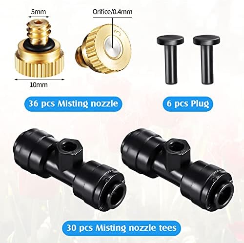 Ripeng 72 Pcs Brass Misting Nozzles Tees Plugs, 1/4 Inch Outdoor Mister - Image 4