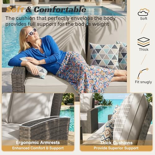 Outdoor Patio Furniture Set, 6 Pcs Wicker Patio Conversation Sets - Image 6