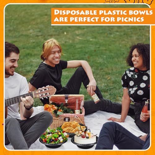 24 Pack 16oz Black Disposable Plastic Bowls Dessert, Ice Cream, Salad, Soup Serving Cups for Party, Picnic, Food Snacks (Black) - Image 6