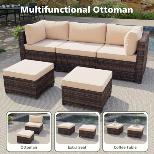 Aoxun 10 Piece Outdoor Patio Furniture Set with 44'' Fire Pit Table, Outdoor Patio Furniture Sets with Coffee Table, Wicker Rattan Outdoor Conversation Set with Ottoman for Backyard & Garden, Beige - Image 4