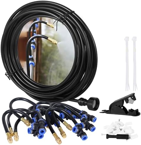 Misters for Outside Patio 32.8Ft (10M) Outdoor Water Misting Cooling System Backyard Mist Kit with 360 ° Adjustable Brass Mist Nozzles & Brass Adapter(3/4'') for Garden,Greenhouse,Fan,Pool,Porch by ColoryourlifewithMSDADA