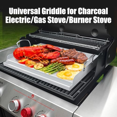 Universal Stainless Steel Cooking Griddle, Nonstick Flat Top Plate Insert for Gas Top Stove and Charcoal Grills, Tailgating, Camping and Parties, 23" x 16" Plancha Para Cocinar - Image 5