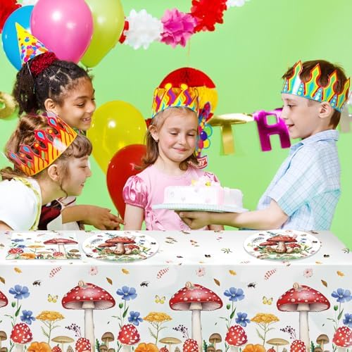 41Pcs Mushroom Birthday Decorations Enchanted Forest Party Tableware Set Wonderland Wildflower Mushroom Paper Plates Napkins Tablecloth丨Baby Shower Fairy Tale Party Cottagecore Party Decor,Serve 20 - Image 6