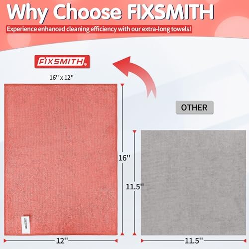 FIXSMITH Red Microfiber Cleaning Cloth -Pack of 8, Highly Absorbent Cleaning Rags, 16"X12" All Purpose Cleaning Towels for Housekeeping, Kitchen, Car, Lint Free and Reusable Microfiber Towels - Image 3