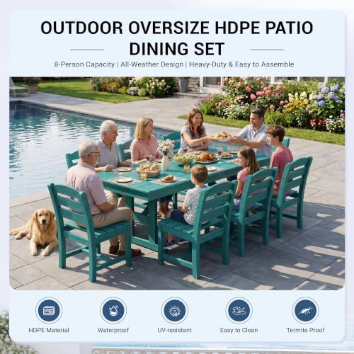 KINGYES Outdoor Dining Table,84'' HDPE Patio Table with Umbrella Hole,Aruba - Image 6