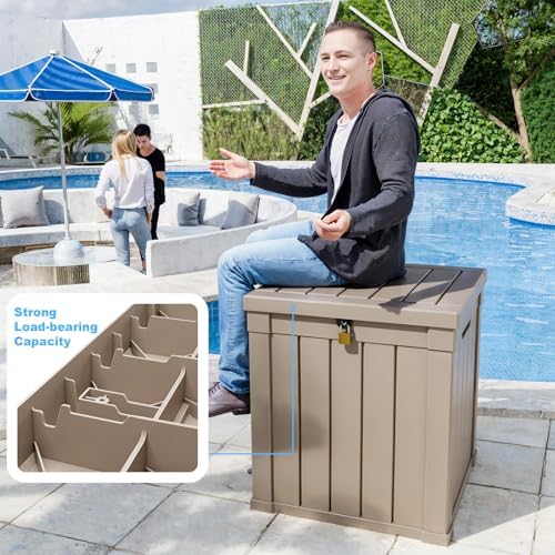 70 Gallon Resin Deck Box, Outdoor Storage Box, Waterproof UV Resistant Lockable，Weatherproof Organizer for Patio Furniture Cushions, Pool Accessories, Garden Tools, Indoor & Outdoor Use, Grey - Image 6