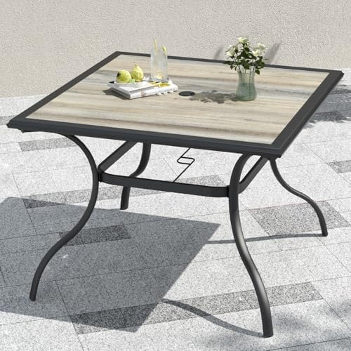 37" Square Outdoor Patio Dining Table with PVC Table Top, Black Metal Frame - Image 2