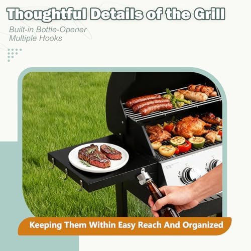 Outdoor Grill Griddle Combo, 54,000 BTU Propane BBQ with 627 SQ.IN. Cooking Area, Porcelain Cast Iron Grates, Foldable Tables, Locking Wheels & Storage Cabinet for Backyard - Image 5