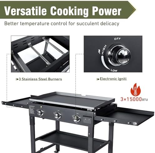 BESTFIRE 3 Burner 35" Flat Top Grill,45000 BTU Flat Grills Outdoor Cooking - Image 5