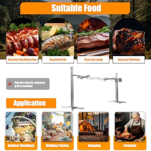Electric Rotisserie Grill Kit, 53" Heavy Duty Stainless Steel Universal Grill Rotisserie Kit, 25W Automatic Rotatable Motor Height Adjustable Roaster Stand for Pig Chicken Lamb Barbecue - Image 6