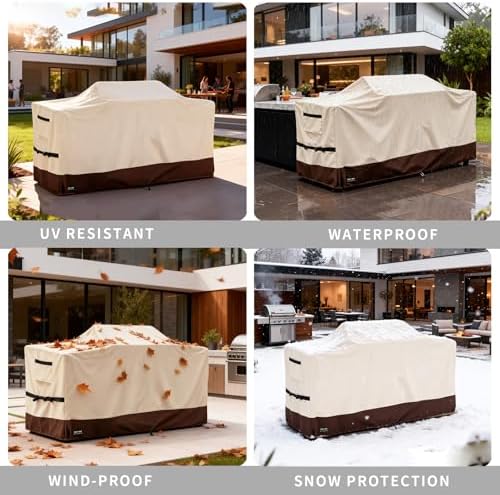 110 Inch Extra Large Grill Cover Kitchen Island Cover Large Island Grill Cover for Outdoor Grill Outdoor Kitchen Cover Heavy Duty Waterproof 110" L x 44" W x 48" H, Beige and Brown - Image 6