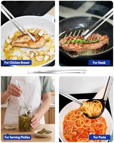 4 Pcs Fine Long Tweezer Tongs Professional Silver, 12'' and 10'' Stainless Steel for Kitchen, Food, Cooking, Repairing, Sea food and BBQ - Image 3
