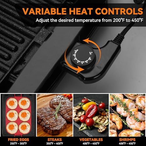 Baker’s Friend Indoor Griddle & Grill, Electric Griddle with 2 in 1 Indoor Grill and Griddle Plate Indoor Grill with Removable Plate, Silicone Mold, Dishwasher Safe, Recipes Include, Graphite - Image 5