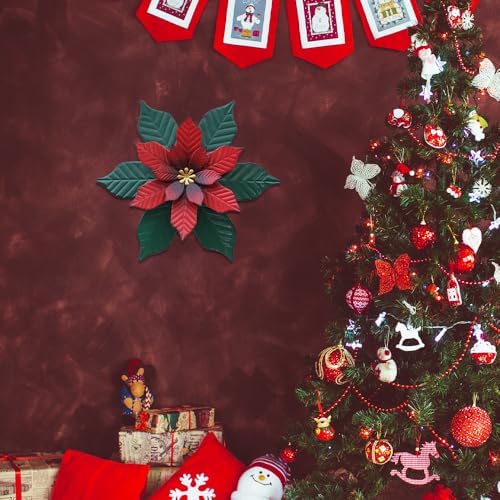 YEAHOME Chrismas Wall Decorations Indoor - 11 inch Metal Flower Wall Art Decor, Poinsettia Yard Garden Decor Hanging for Kitchen, Bathroom, Bedroom, Handmade Gift for Home, Indoor or Outdoor - Image 6