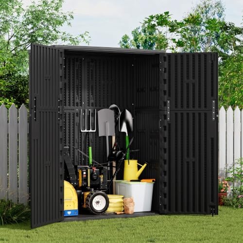 KINYING Outdoor Storage Shed,57 Cu.ft Vertical Outdoor Storage Cabinet Waterproof, Outdoor Resin Tool Shed for Patio Furniture, Garden Tools, Pool Accessories, Lawn Mower(Black Color) - Image 3