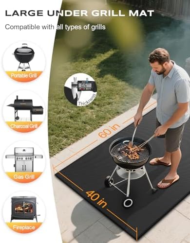 Non-Curl 60x40 inch Under Grill Mats for Outdoor Grill, Indoor Fire Pit Hearth Rugs for Fireplace, Double-Sided Fireproof, Oilproof & Waterproof BBQ Grill Mat, Easy to Clean,for Deck/Patio/Lawn - Image 5