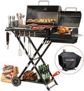 Portable Charcoal Grill with Smoking Function, Foldable Suitcase Design with Wheels, Multi-Tier Storage Rack & Waterproof Cover for Outdoor BBQ Parties (Black) by Unknown