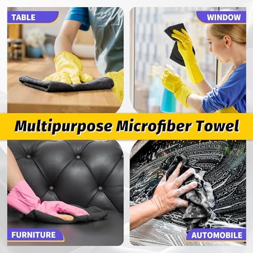 Microfiber Cleaning Cloth, 100 Pack Black Cleaning Rags Microfiber Towel Bulk Absorbent Lint-Free Wash Cloths, All-Purpose Towels for Cars, Shop, Automotive, Garage, Home & Kitchen - Image 7
