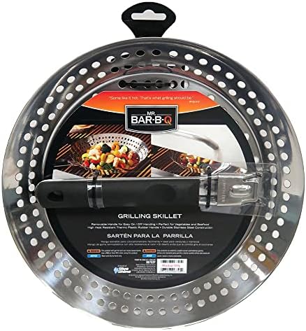 12" Stainless Steel Grill Skillet & Deep Fryer Strainer Basket with Removable Handle - BBQ Grill Pan for Seafood & Vegetables - Outdoor Camping & Backpacking Grilling Accessory by Mr. Bar-B-Q 06753Y by MrBar-B-Q