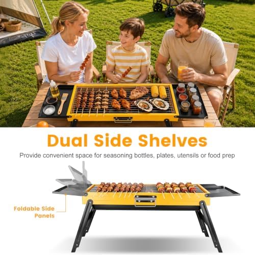 Portable Charcoal Grill Stainless Steel, Small Foldable BBQ Suitcase with Portable Side Shelves & Heat Resistant, Lightweight Tabletop Barbecue for Camping Picnic Backyard Beach Travel - Image 6