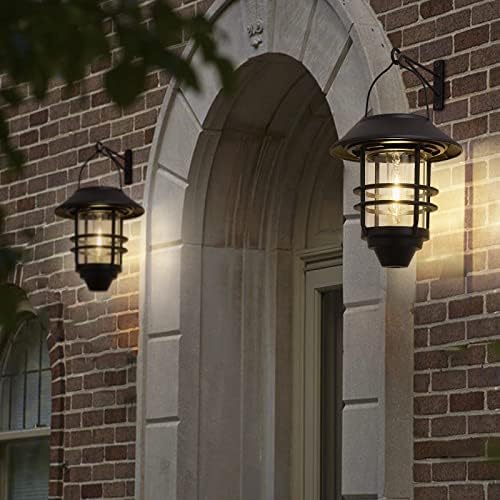 2 Pack Solar Lanterns Outdoor, Hanging Solar Lights for Outside Glass Metal with Wall Mount Bracket,Waterproof Auto Dusk to Dawn Garden Lantern for Fence Porch Decor- Warm White - Image 4