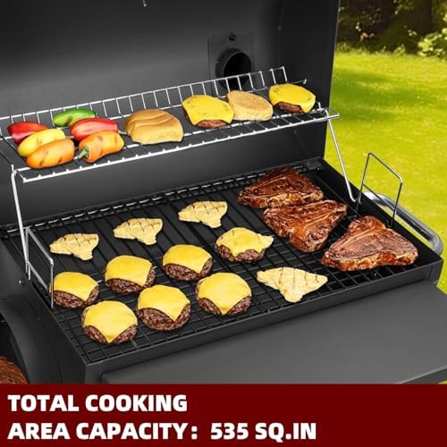 Charcoal Grill Offset Smoker 535 Sq.In.with Front Table for Outdoor BBQ - Image 6
