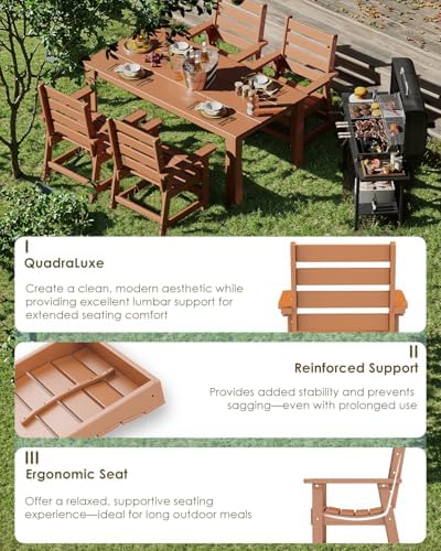 GREENVINES HDPE Outdoor Dining Chairs Set of 2, Curved Seat Chair, Teak - Image 5