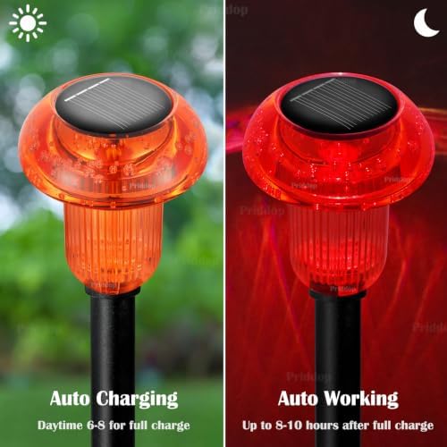 Priddop Solar Garden Lights Outdoor Waterproof 8 Pack Red LED Mushroom - Image 2