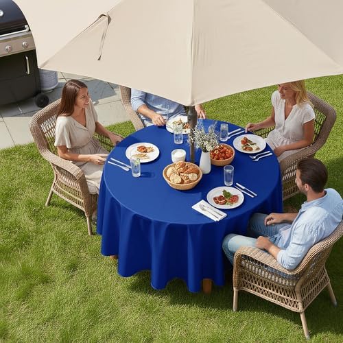 LUSHVIDA Round Outdoor Tablecloth with Umbrella Hole 60 Inch Blue - Image 2