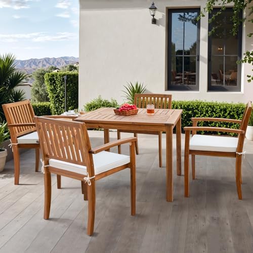 Flamaker 5 Pieces Outdoor Dining Set Acacia Wood Outdoor Table and Chairs - Image 6