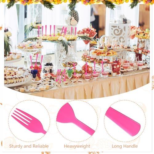 60 Pcs Rose Red Disposable Plastic Forks Cutlery Heavy Duty Dinnerware Plastic Silverware Flatware for Home Office School Party Picnics Restaurant Outdoor Events or Every Day Use (Rose Red) - Image 3