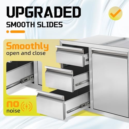 Outdoor Kitchen Drawer Combo 28" W x 20.1" H x 19.8" BBQ Triple Drawers & Stainless Steel Trash Drawer, Outdoor Kitchen Cabinet, Perfect for Patio Grill Station - Image 4