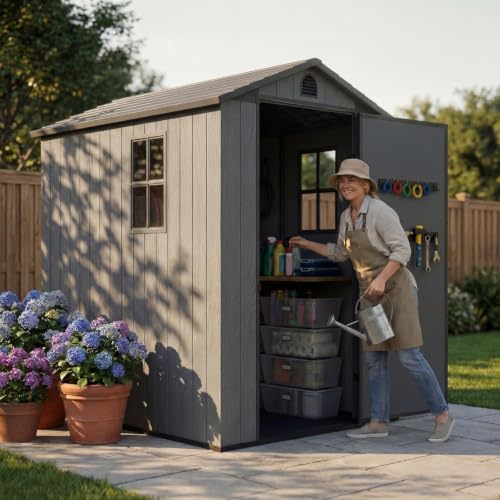 Devoko 4×6 FT Resin Storage Sheds with Floor, Dark Gray by DEVOKO