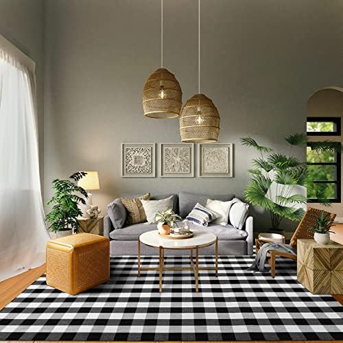 IOHOUZE 8x10 Buffalo Plaid Area Rug, Washable Indoor Outdoor, Black White by iOhouze