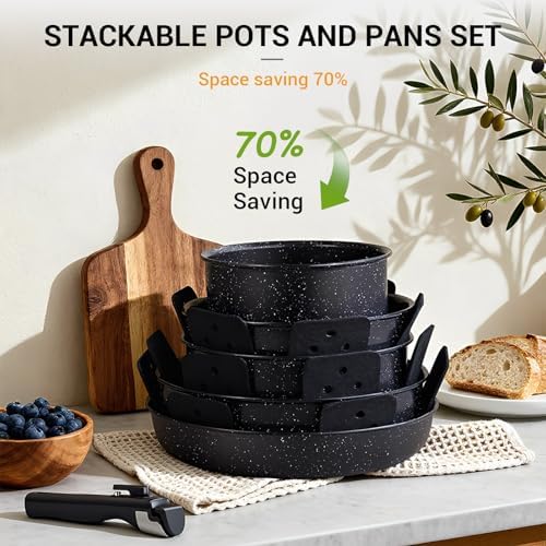 Ammeloo 21Pcs Pots and Pans Set Non Stick with Detachable Handle Frying Pan - Image 6