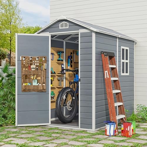 Gizoon 6x4 FT Outdoor Storage Shed with Floor, Resin Garden Tool Shed with Lockable Doors, Window, Vents, Reinforced Steel Frame, Waterproof Plastic Storage Sheds for Backyard, Patio, Lawn - Image 4