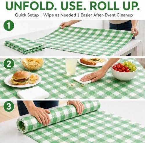 8 Pack Green Gingham Disposable Plastic Tablecloths, 54 x 108 Inch - Image 3