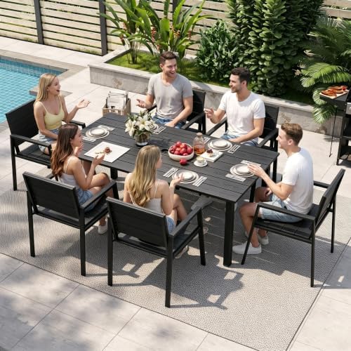 LazySunsets Outdoor Dining Set with Umbrella Hole (Blacky, 7 Piece) - Image 6