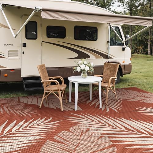 GENIMO Outdoor Rug, Waterproof Plastic Rugs 10'x14' for Camping Brick Red - Image 5