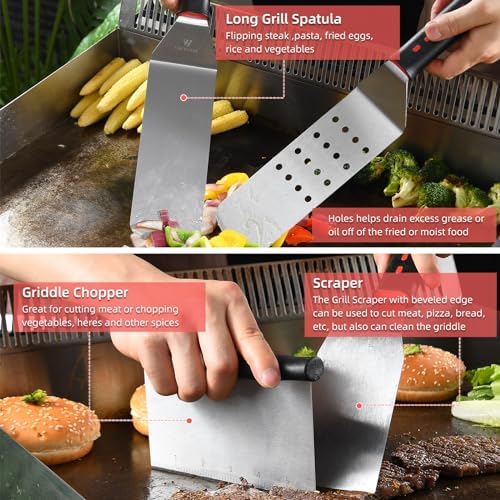 VIKEYHOME Griddle Accessories Kit, 28 Pcs Flat Top Grill Accessories Set for Blackstone, Professional Grill BBQ Spatula Set with Basting Cover, Spatula, Scraper, Bottle, Tongs, Egg Ring - Image 4