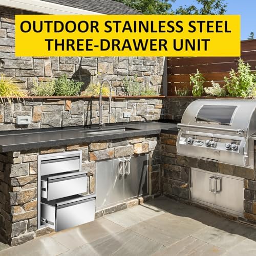 Outdoor Kitchen Drawers 18" W x 23" H x 23" D Flush Mount Triple BBQ Drawers with Hidden Handle Stainless Steel Drawer for Outdoor Kitchen Island, Patio Grill Station - Image 5