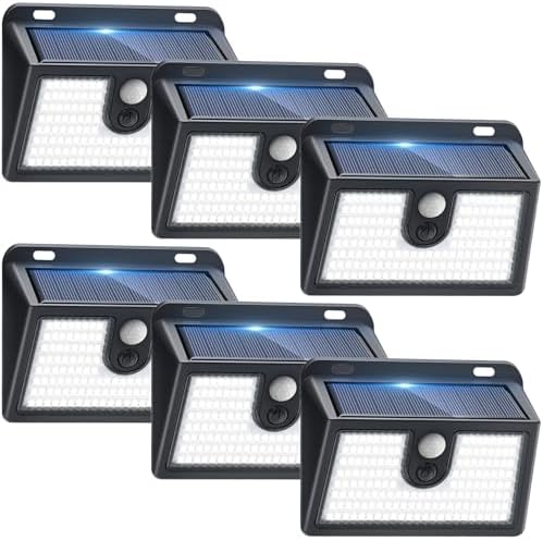[6 Packs] Solar Motion Sensor Outdoor Lights, Super Bright Solar Lights Outdoor Waterproof, 3 Lighting Modes Security Wall Light for Outside Walking Dog Fence Backyard Deck Garden Door Step Garage by Claoner
