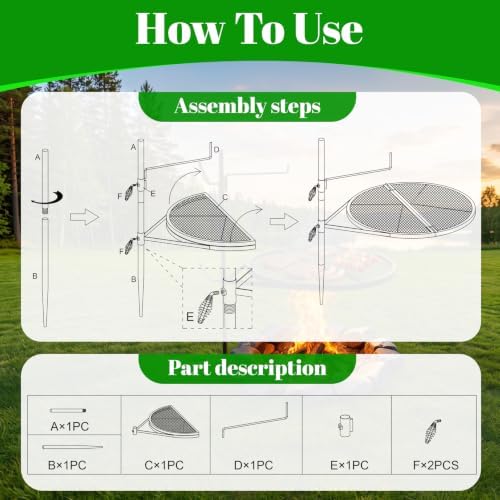 Foldable 24“ Campfire Grill Grate-Portable Round Fire Pit Grill Grate - Image 4