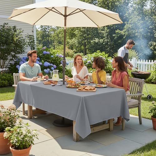 LUSHVIDA Rectangle Outdoor Tablecloth with Umbrella Hole 52x70 Inch Silver - Image 3