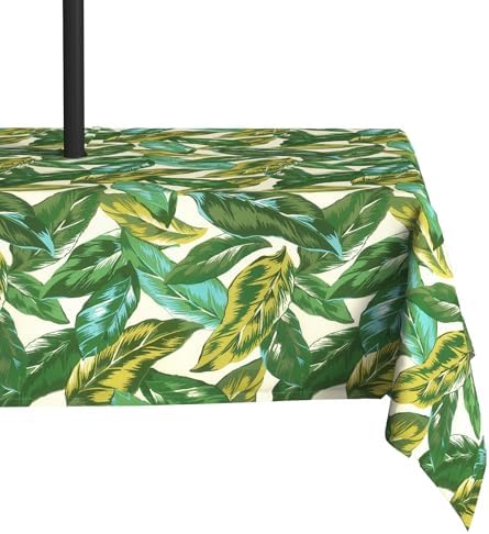 LVTXIII Rectangle Outdoor Tablecloth with Umbrella Hole and Zipper, Water-Repellent 60 x 84 Inch Patio Table Cover for Picnic, Garden, Backyard Dining, Lush Leaf Jungle by LVTXIII
