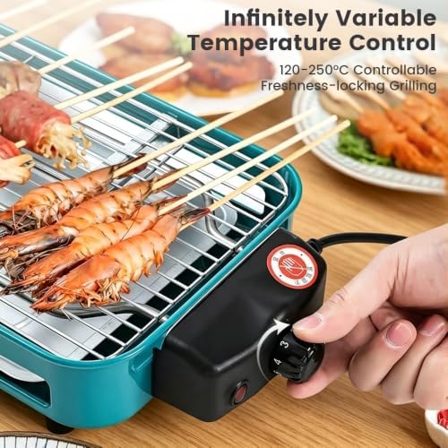 Electric Indoor Grill, 1500W Smokeless Barbecue BBQ Grill for Kitchen with Net, Fast Heat Up Power & Adjustable Temperature, for Beef, Salmon & Sausage Griddle - Image 3
