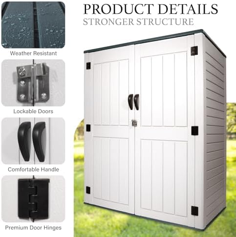 Outdoor Storage Cabinet, 52 Cu ft Resin Storage Box for Patio Garden Yard - Weatherproof Outdoor Storage Shed for Tools Pool Supplies - Lockable Vertical Storage Shed - Image 5