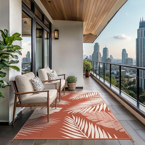 GENIMO Outdoor Rug, Waterproof Plastic Rugs for Patio, 6'x9' Brick Red - Image 4